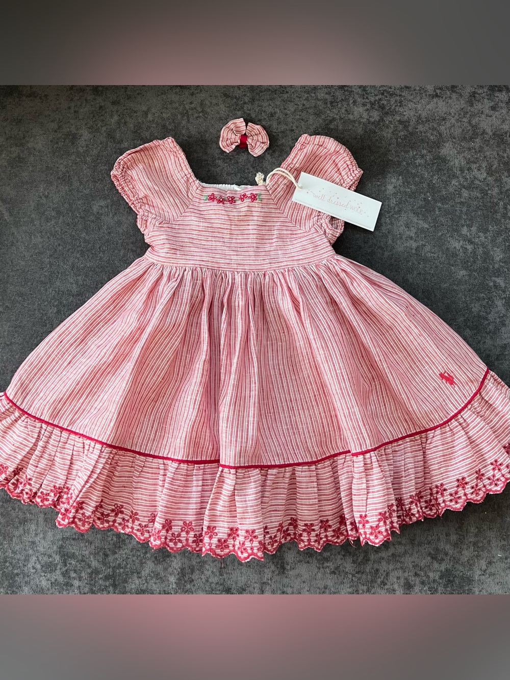 NWT Well Dressed Wolf Poinsettia Peppermint Linen Dress Size 3T